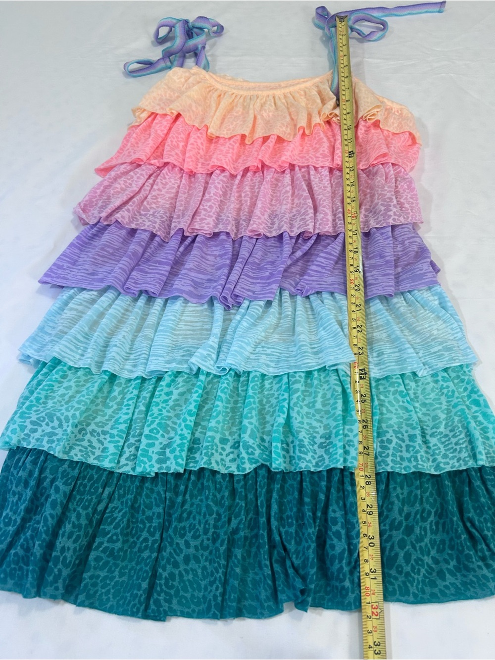 Pitusa Pastel Rainbow Tiered Ruffle Mini Dress Petite - Picture 14 of 16